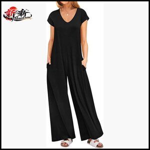 Rayon Polyester Elastane Jumpsuit Loose Fit Cap Sleeve Wide Leg Romper